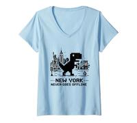 Donna Retro Pixel T-Rex in NYC Dinosaur Yellow Taxi Graphic Maglietta con Collo a V