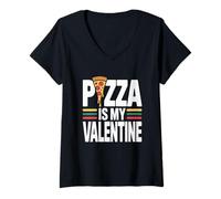 Donna Retro Pizza è Il Mio San Valentino Tipografia Foodie Maglietta con Collo a V