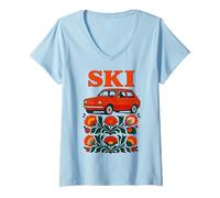 Donna Retro Polacco Auto Folk Art Ski Slavic Roots Pride Maglietta con Collo a V