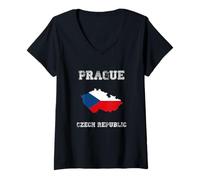 Donna Retro Praga Repubblica Ceca Distressed Bandiera Repubblica Ceca Maglietta con Collo a V