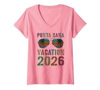 Donna Retro Punta Cana Vacation 2026 Viaggio in Crociera di Viaggio Matching Maglietta con Collo a V