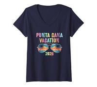 Donna Retro Punta Cana Vacation 2026 Viaggio in Crociera di Viaggio Matching Maglietta con Collo a V