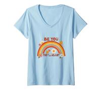 Donna Retro Rainbow Be You They Will Adjust Opera d'arte Maglietta con Collo a V
