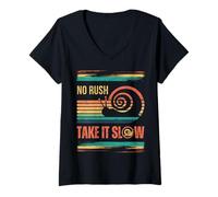 Donna Retro Rainbow Colorato Tramonto - No Rush Take It Slow - Lumaca Maglietta con Collo a V