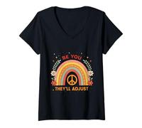 Donna Retro Rainbow Peace Graphic Be You They Will Adjust Maglietta con Collo a V