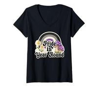 Donna Retro Rainbow Pride is Year Round Daisies Asexual Colors Maglietta con Collo a V