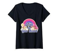 Donna Retro Rainbow Pride is Year Round Daisies Bisexual Colors Maglietta con Collo a V