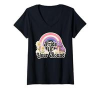 Donna Retro Rainbow Pride is Year Round Daisies Genderfluid Colors Maglietta con Collo a V