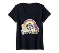 Donna Retro Rainbow Pride is Year Round Daisies Nonbinary Colors Maglietta con Collo a V