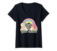 Donna Retro Rainbow Pride is Year Round Daisies Pansexual Colors Maglietta con Collo a V