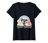 Donna Retro Rainbow Pride is Year Round Daisies Transgender Pride Maglietta con Collo a V