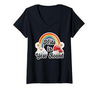 Donna Retro Rainbow Pride is Year Round Vintage Daisies LGBTQ Maglietta con Collo a V