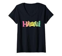 Donna Retro Rainbow Shaka Hawaii Shirt Island Vibes Estetica Surf Maglietta con Collo a V