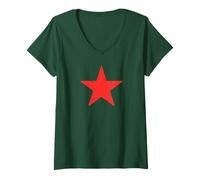 Donna Retro Red Star Distressed Revolution Vintage Retro Maglietta con Collo a V