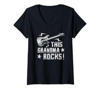 Donna Retro Rock And Roll Grandma Guitar This Grandma Rocks Maglietta con Collo a V