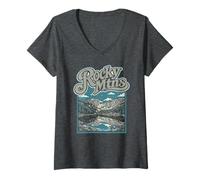 Donna Retro Rocky Mountains National Park Vintage Style 80s Maglietta con Collo a V