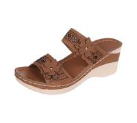 Donna Retro Romano Tempo Libero Fiori In Una Parola Spiaggia Punta Aperta Tacco Pantofole Donna Scarpe Zeppa Chiuso, marrone, 42 EU