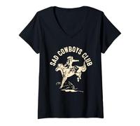 Donna Retro Sad Cowboys Club, Triste Amante di Stile Country Music Maglietta con Collo a V