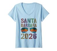 Donna Retro Santa Barbara 2026 Vacanza Surf Viaggio Corrispondenza Maglietta con Collo a V