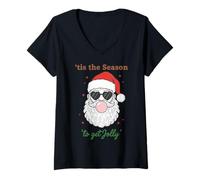 Donna Retro Santa Claus Bubble Gum Tis The Season To Get Jolly Maglietta con Collo a V