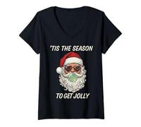 Donna Retro Santa Claus Bubble Gum Tis The Season To Get Jolly Maglietta con Collo a V