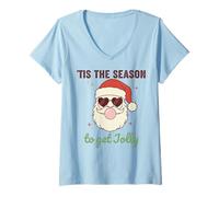 Donna Retro Santa Claus Bubble Gum Tis The Season To Get Jolly Maglietta con Collo a V