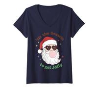 Donna Retro Santa Claus Bubble Gum Tis The Season To Get Jolly Maglietta con Collo a V