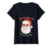 Donna Retro Santa Claus Bubble Gum Tis The Season To Get Jolly Maglietta con Collo a V