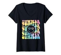 Donna Retro Shell Eyes Happy Face Pastello Groovy Estetica Estetica Maglietta con Collo a V
