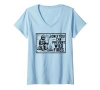 Donna Retro Smokey Bear Sitting At Campfire Only You Maglietta con Collo a V