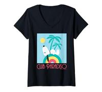 Donna Retro Snoopy Club Paradiso Art Deco Estate Spiaggia Palm Fun Maglietta con Collo a V
