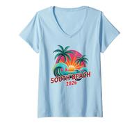 Donna Retro South Beach 2026 Mamma Figlia Vacay Cruise Trip Maglietta con Collo a V