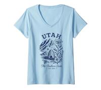 Donna Retro State Utah Camicia Est 1896 Zion Salt Lake Red Rocks Maglietta con Collo a V