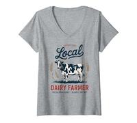 Donna Retro Support Local Dairy Farm - Fiero agricoltore lattiero-caseario vintage Maglietta con Collo a V