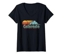 Donna Retro Throwback Colorado Mountains Maglietta con Collo a V