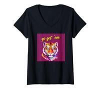 Donna retrò Tiger Go Get Em Maglietta con Collo a V