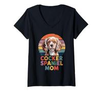 Donna Retro Tramonto Cocker Spaniel Mom Cocker Americano Maglietta con Collo a V