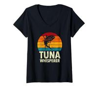 Donna Retro Tuna Whisperer Big-Game Sport Pesca in Mare Maglietta con Collo a V