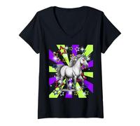 Donna Retro unicorno 60 unicorni, cavalli, donne, uomini e bambini Maglietta con Collo a V