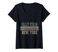 Donna Retro Valley Stream New York Maglietta con Collo a V