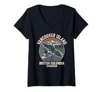 Donna Retro Vancouver Island Orcas Salmone British Columbia Canada Maglietta con Collo a V