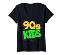 Donna Retro Vibes 90s Bambini Maglietta con Collo a V