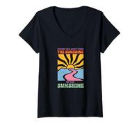 Donna Retro vibrante messaggio ottimista potenziante, Be the Sunshine Maglietta con Collo a V