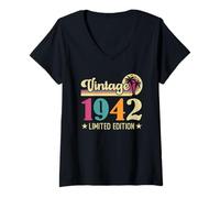 Donna Retro Vintage 1942 Limited Edition 1942 Birthday Maglietta con Collo a V