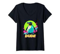 Donna Retro Vintage 80s 90s Dude Emperor Penguin Lover Maglietta con Collo a V