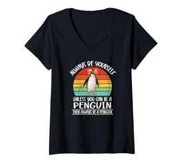 Donna Retro Vintage Always Be Yourself Macaroni Penguin Lover Maglietta con Collo a V