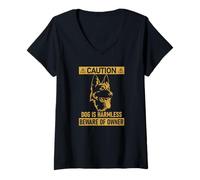 Donna Retro Vintage Beware Dog Is Harmless Sign German Shepherd Maglietta con Collo a V