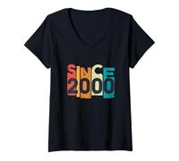 Donna Retro Vintage dal 2000 Anni Effetto Invecchiato Maglietta con Collo a V