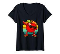 Donna Retro Vintage Funny Apple Dab Dance Apple Fruit Dancing Maglietta con Collo a V