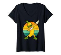 Donna Retro Vintage Funny Banana Dab Dance Banana Fruit Dancing Maglietta con Collo a V